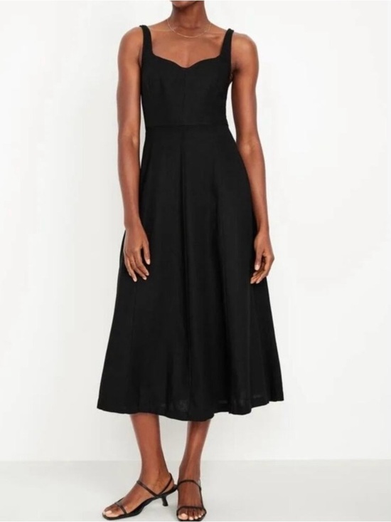 Old Navy Dresses & Skirts - Old Navy Linen Blend Black Midi Length Sundress with Smocked Back Size Large